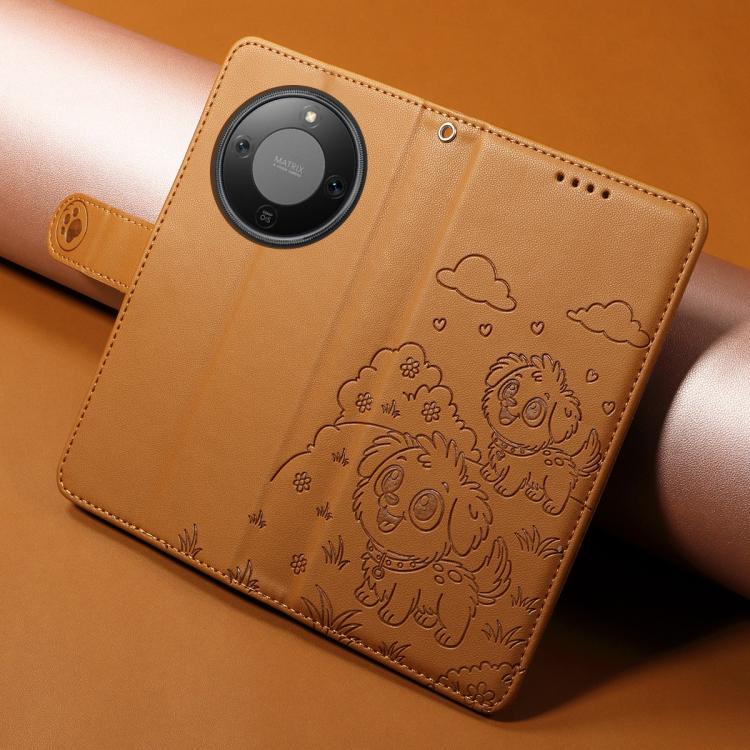 For Honor X70 5G Embossed Heart Dog RFID Blocking Wallet Leather Phone Case