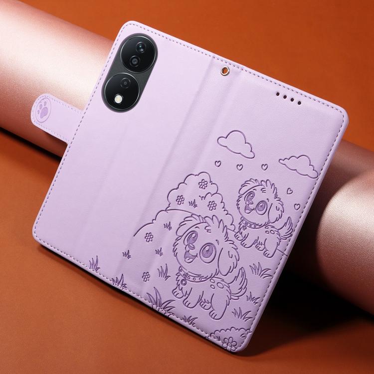 For Honor X7b 5G / 4G / 90 Smart 5G Embossed Heart Dog RFID Blocking Wallet Leather Phone Case