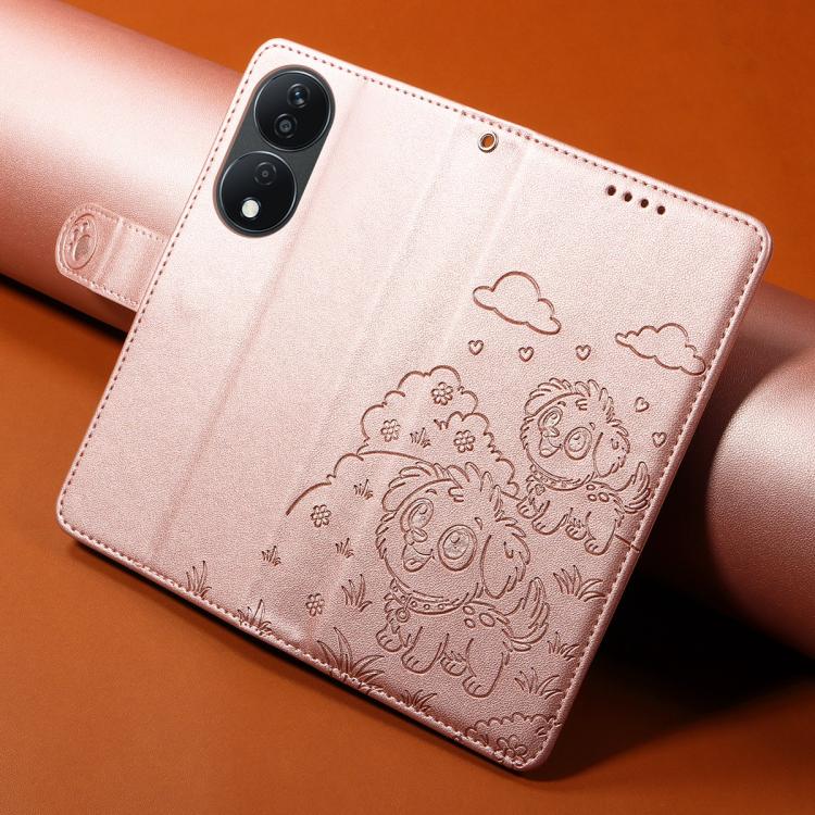 For Honor X7b 5G / 4G / 90 Smart 5G Embossed Heart Dog RFID Blocking Wallet Leather Phone Case