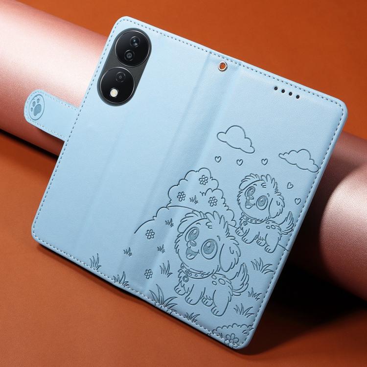 For Honor X7b 5G / 4G / 90 Smart 5G Embossed Heart Dog RFID Blocking Wallet Leather Phone Case