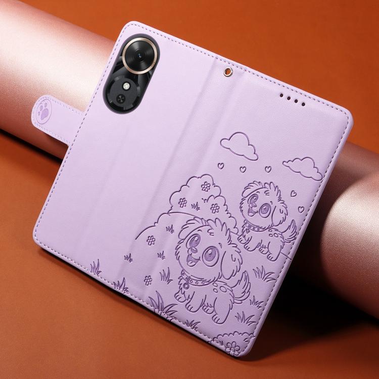 For Honor Play 60 5G Embossed Heart Dog RFID Blocking Wallet Leather Phone Case