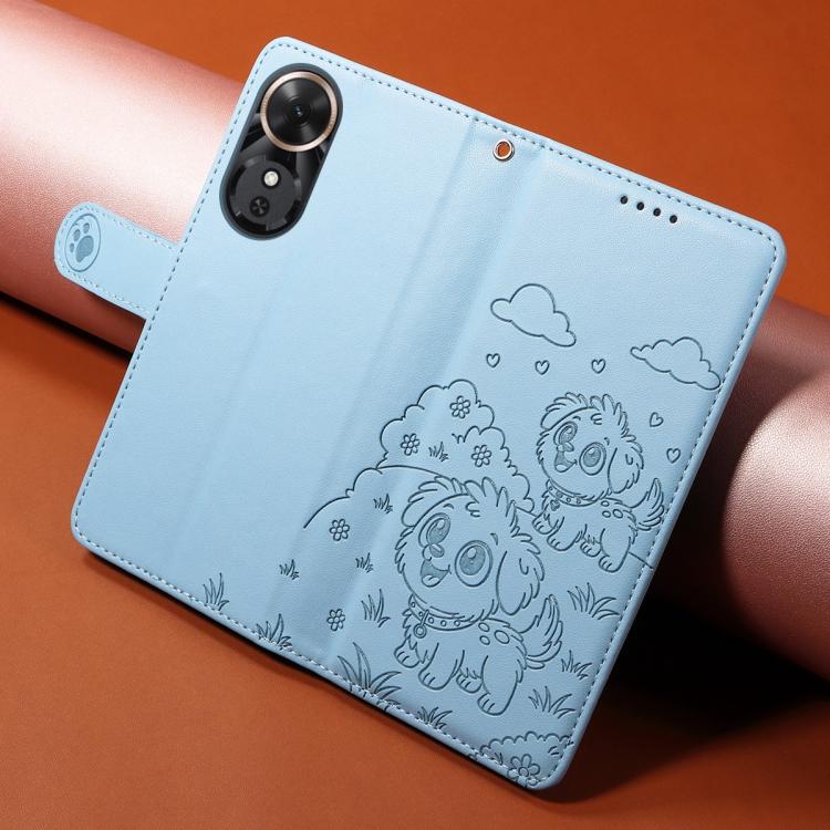 For Honor Play 60 5G Embossed Heart Dog RFID Blocking Wallet Leather Phone Case