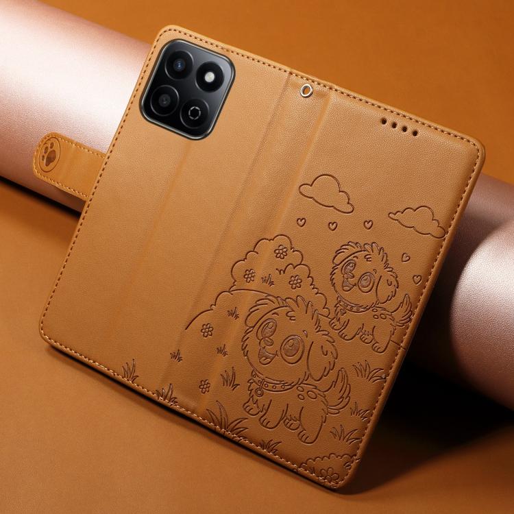 For Honor Play 60 Plus / X7c / 200 Smart Embossed Heart Dog RFID Blocking Wallet Leather Phone Case