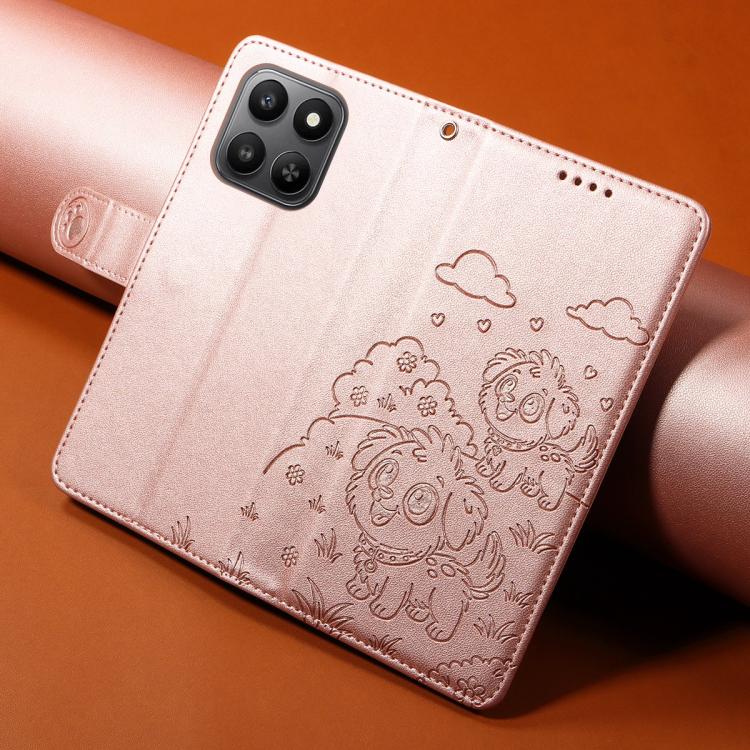 For Honor 400 Smart 5G / X7d 4G Embossed Heart Dog RFID Blocking Wallet Leather Phone Case
