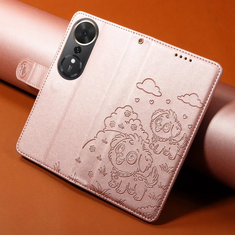 For Honor Play 70 Plus Embossed Heart Dog RFID Blocking Wallet Leather Phone Case