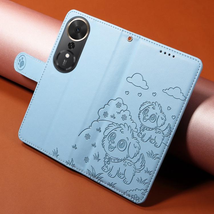 For Honor Play 70 Plus Embossed Heart Dog RFID Blocking Wallet Leather Phone Case