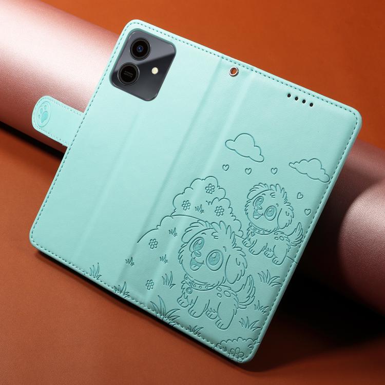 For Honor Play10 4G Embossed Heart Dog RFID Blocking Wallet Leather Phone Case