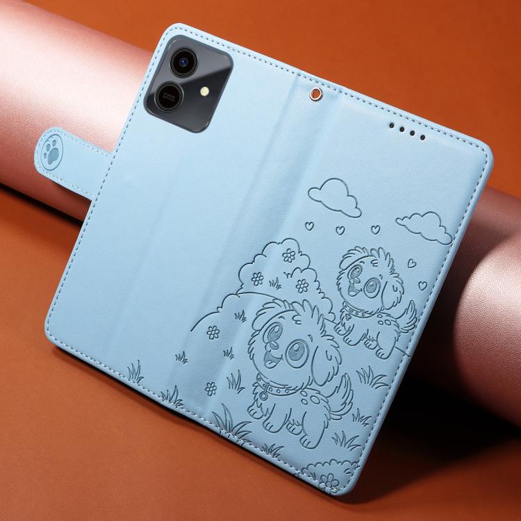For Honor Play10 4G Embossed Heart Dog RFID Blocking Wallet Leather Phone Case