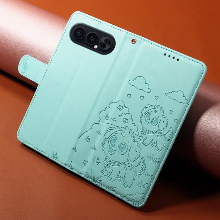 For Honor 500 / 500 Pro Global 155.8mm Embossed Heart Dog RFID Blocking Wallet Leather Phone Case