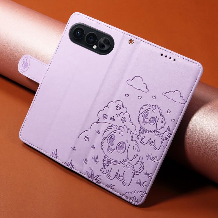 For Honor 500 / 500 Pro Global 155.8mm Embossed Heart Dog RFID Blocking Wallet Leather Phone Case