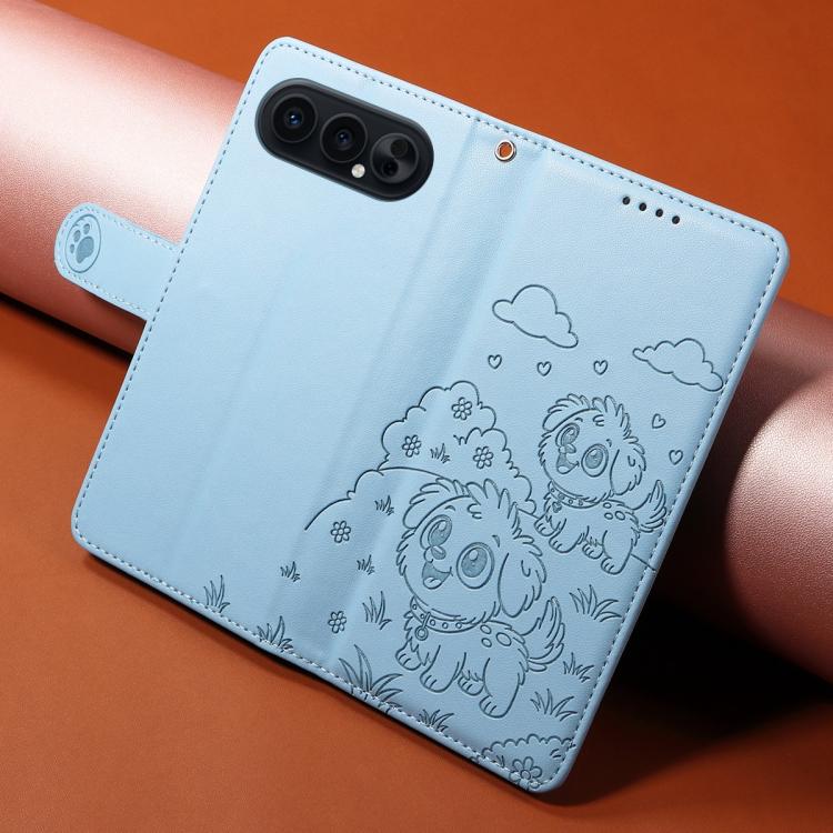 For Honor 500 / 500 Pro Global 155.8mm Embossed Heart Dog RFID Blocking Wallet Leather Phone Case