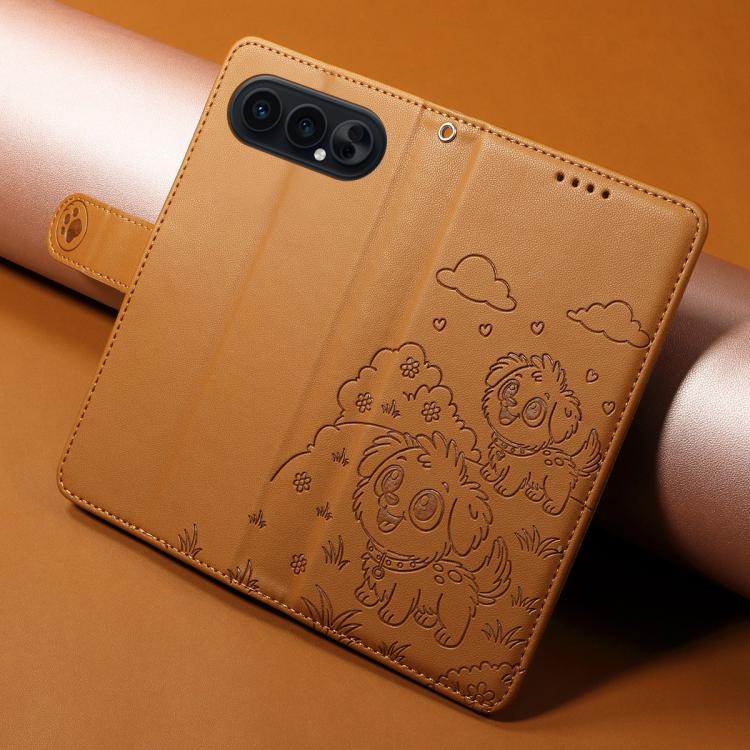 For Honor 500 / 500 Pro Global 155.8mm Embossed Heart Dog RFID Blocking Wallet Leather Phone Case