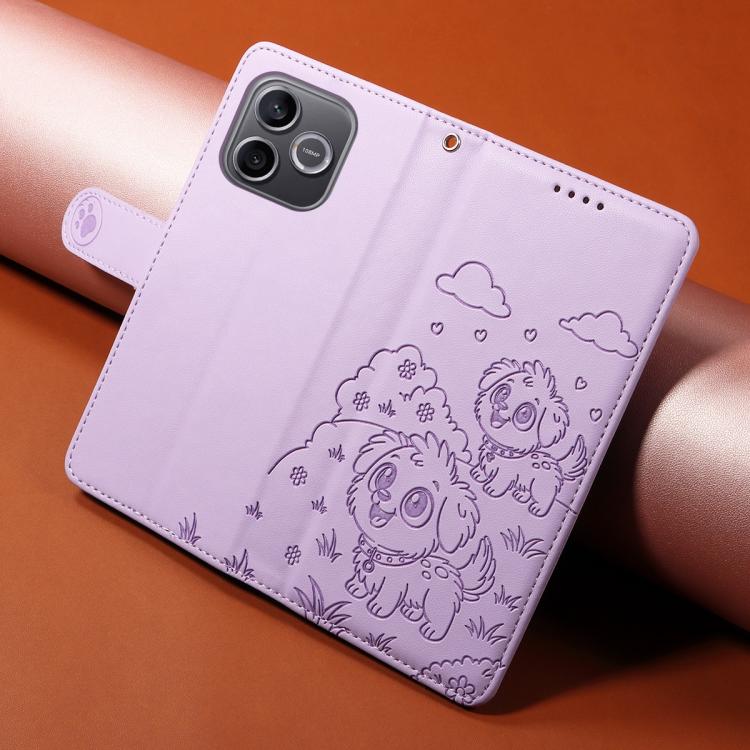 For Honor 600 Lite Global Embossed Heart Dog RFID Blocking Wallet Leather Phone Case