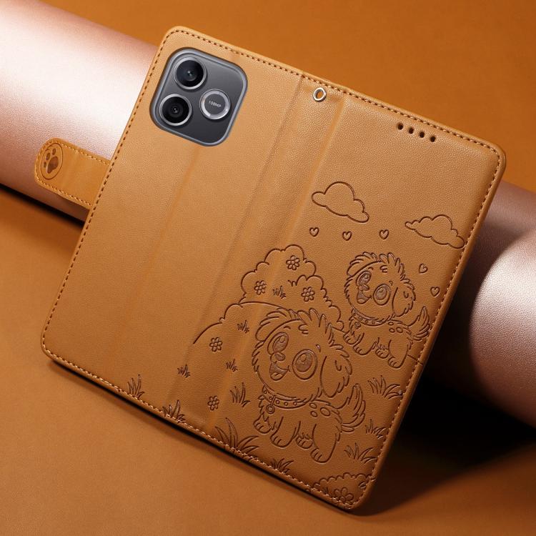 For Honor 600 Lite Global Embossed Heart Dog RFID Blocking Wallet Leather Phone Case