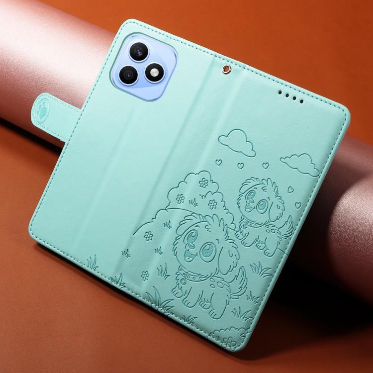 For Honor X8d 4G Embossed Heart Dog RFID Blocking Wallet Leather Phone Case