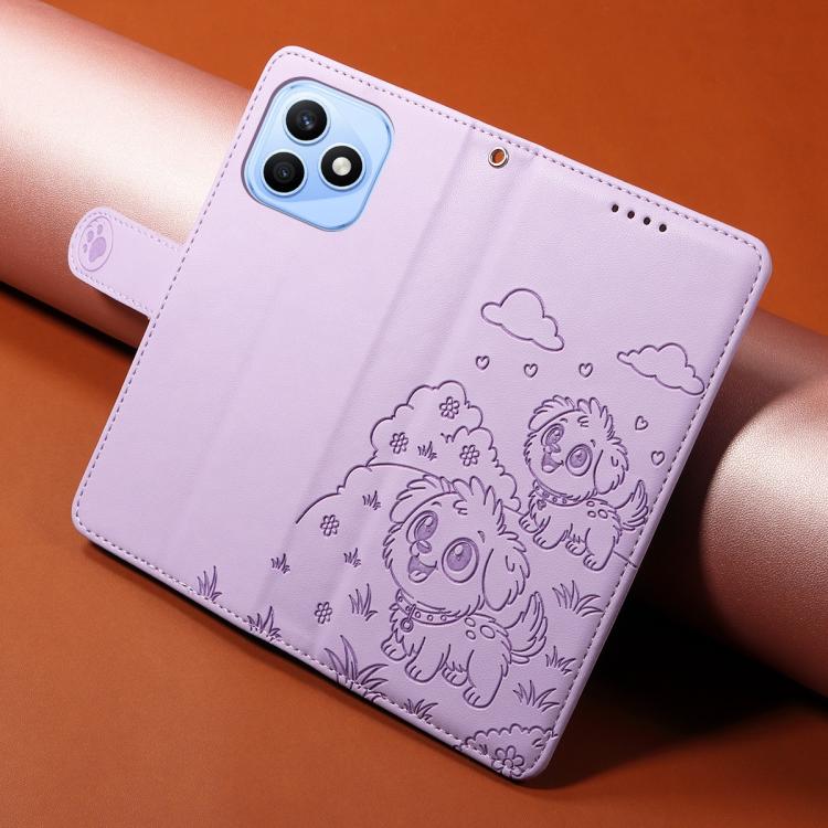 For Honor X8d 4G Embossed Heart Dog RFID Blocking Wallet Leather Phone Case