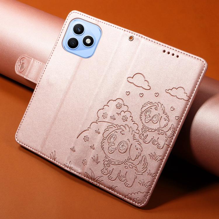 For Honor X8d 4G Embossed Heart Dog RFID Blocking Wallet Leather Phone Case