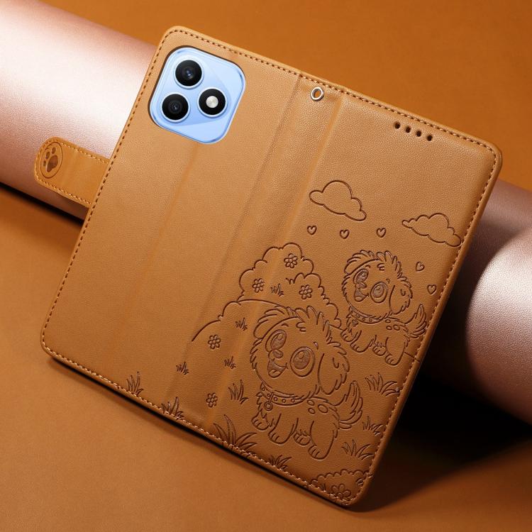 For Honor X8d 4G Embossed Heart Dog RFID Blocking Wallet Leather Phone Case