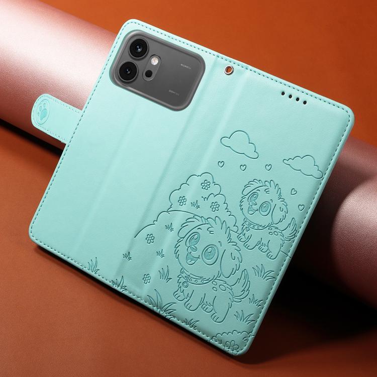 For Honor 600 / 600 Pro Global Embossed Heart Dog RFID Blocking Wallet Leather Phone Case