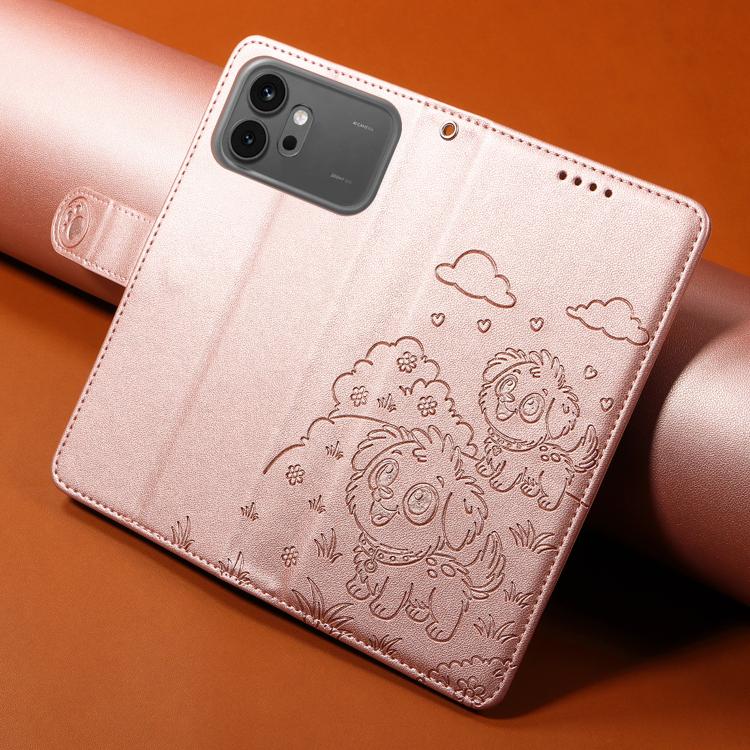 For Honor 600 / 600 Pro Global Embossed Heart Dog RFID Blocking Wallet Leather Phone Case