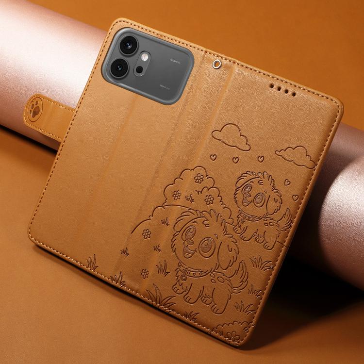 For Honor 600 / 600 Pro Global Embossed Heart Dog RFID Blocking Wallet Leather Phone Case
