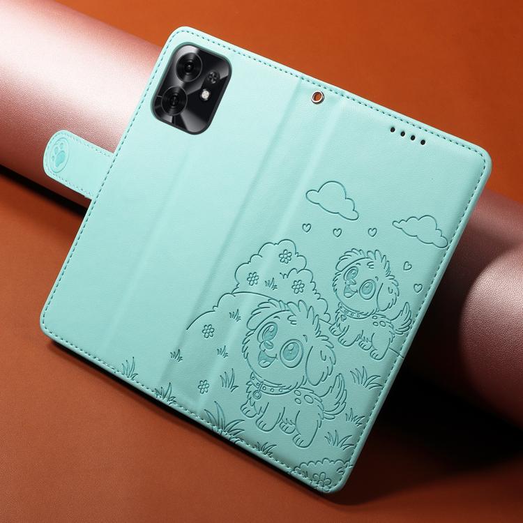 For Honor X6d / Play 60A 5G Embossed Heart Dog RFID Blocking Wallet Leather Phone Case