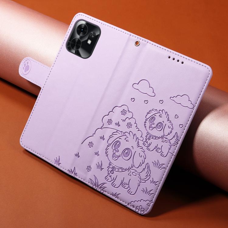 For Honor X6d / Play 60A 5G Embossed Heart Dog RFID Blocking Wallet Leather Phone Case