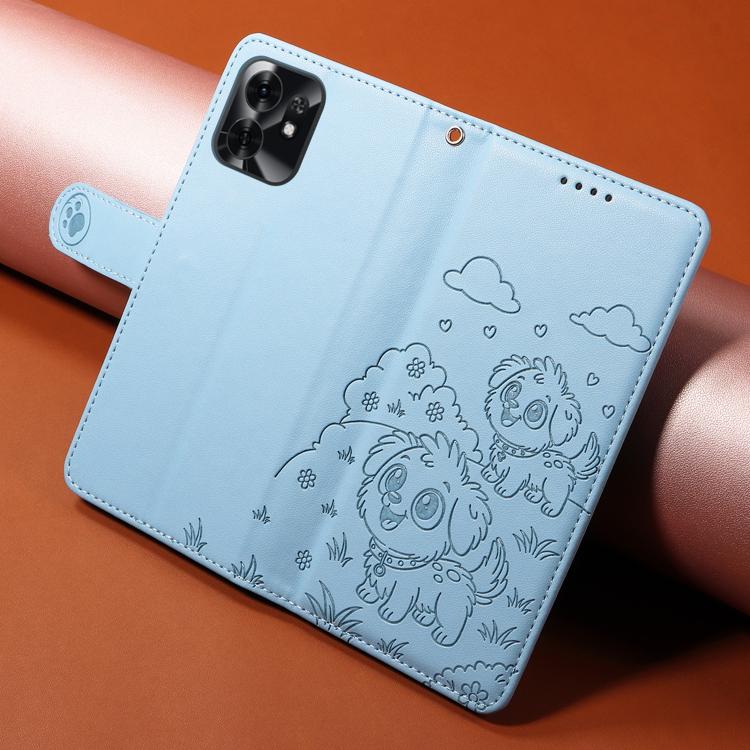 For Honor X6d / Play 60A 5G Embossed Heart Dog RFID Blocking Wallet Leather Phone Case