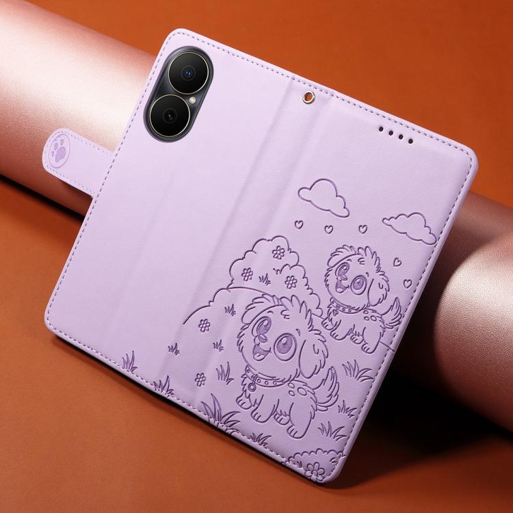 For Huawei Enjoy 80 4G / nova Y73 Embossed Heart Dog RFID Blocking Wallet Leather Phone Case