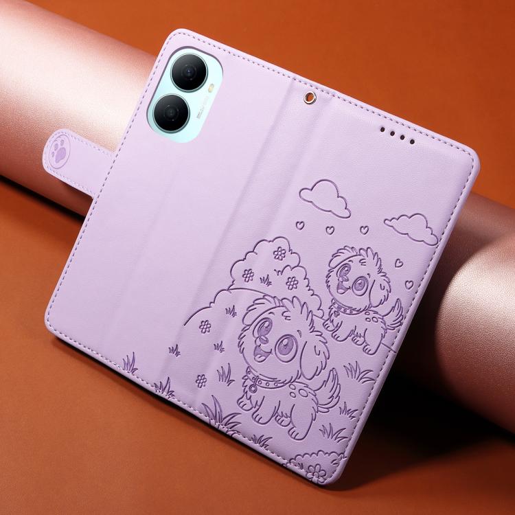 For Huawei Enjoy 80 Plus Embossed Heart Dog RFID Blocking Wallet Leather Phone Case