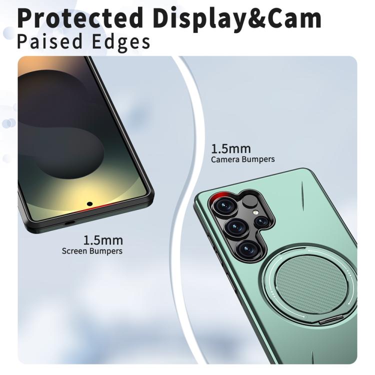 For Samsung Galaxy S25 Ultra 5G Metal Rotation Holder MagSafe TPU Hybrid PC Phone Case