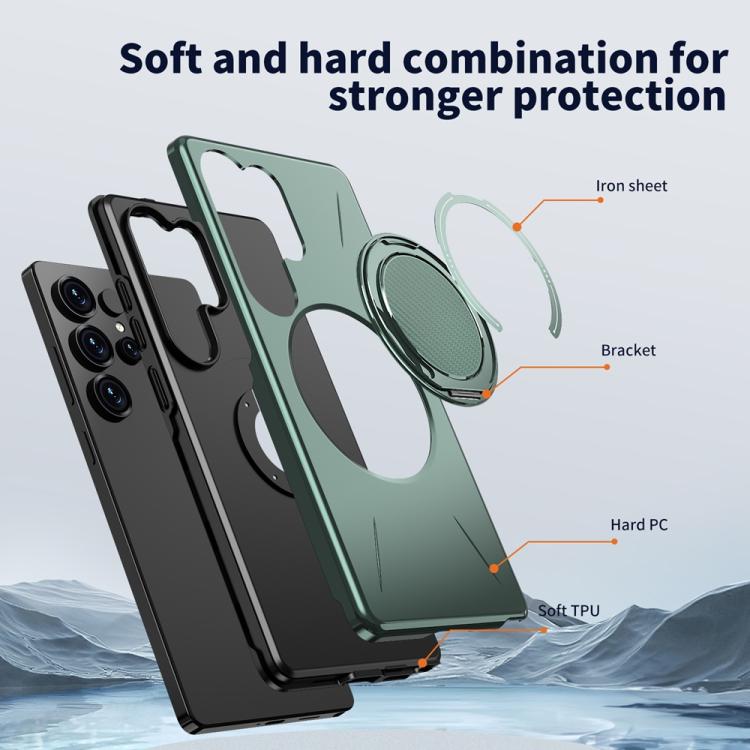 For Samsung Galaxy S25 Edge 5G Metal Rotation Holder MagSafe TPU Hybrid PC Phone Case