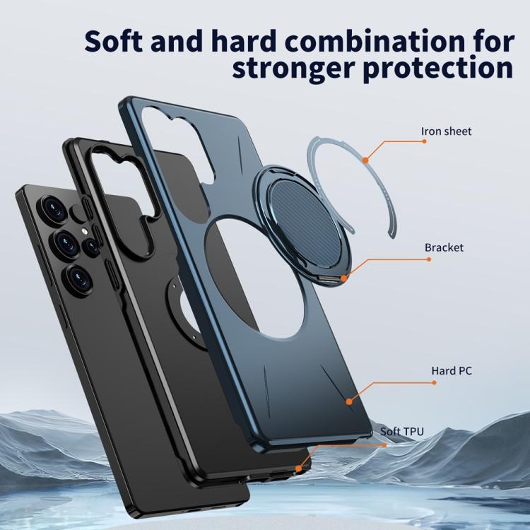 For Samsung Galaxy S25 Edge 5G Metal Rotation Holder MagSafe TPU Hybrid PC Phone Case