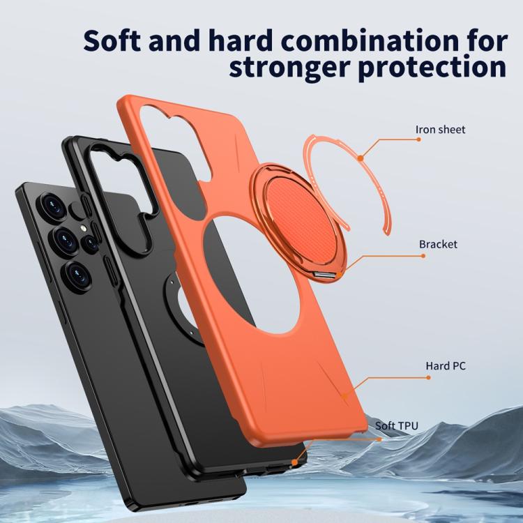 For Samsung Galaxy S24 FE 5G Metal Rotation Holder MagSafe TPU Hybrid PC Phone Case