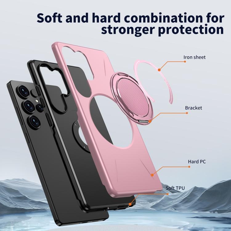 For Samsung Galaxy S24 FE 5G Metal Rotation Holder MagSafe TPU Hybrid PC Phone Case