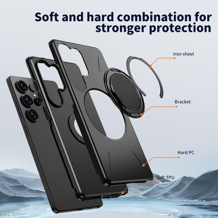For Samsung Galaxy S24 FE 5G Metal Rotation Holder MagSafe TPU Hybrid PC Phone Case
