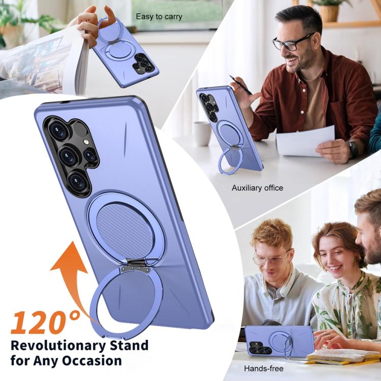 For Samsung Galaxy S24 5G Metal Rotation Holder MagSafe TPU Hybrid PC Phone Case