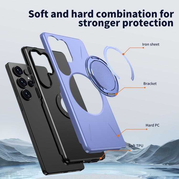 For Samsung Galaxy S23 5G Metal Rotation Holder MagSafe TPU Hybrid PC Phone Case