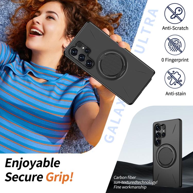 For Samsung Galaxy S23 5G Metal Rotation Holder MagSafe TPU Hybrid PC Phone Case