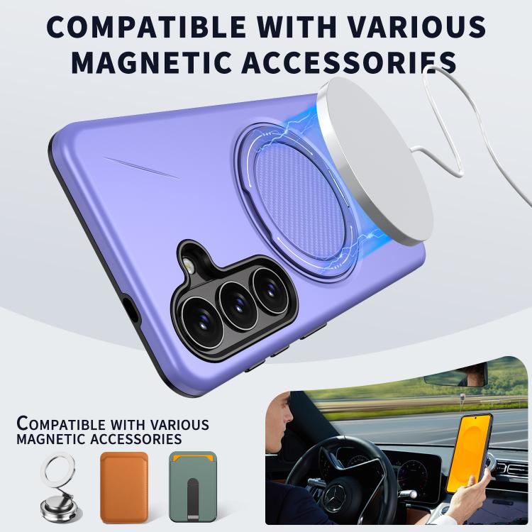 For Samsung Galaxy S26 5G Metal Rotation Holder MagSafe TPU Hybrid PC Phone Case
