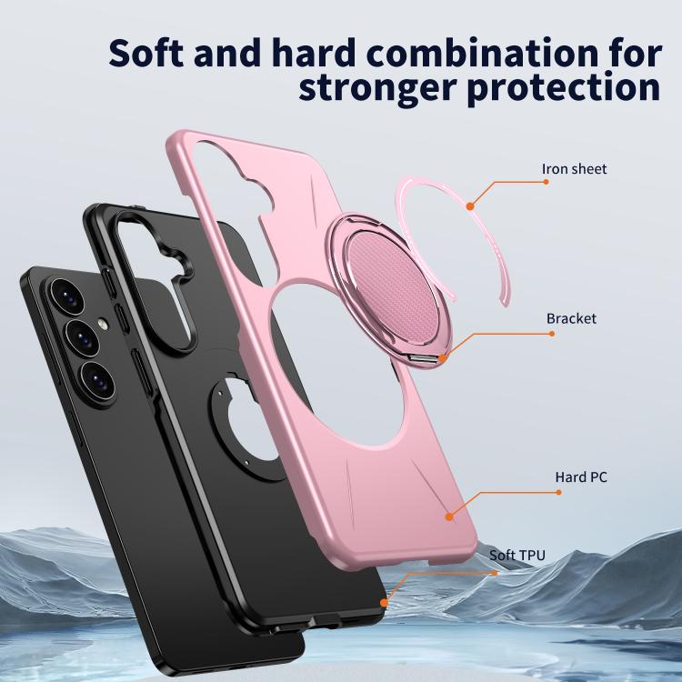 For Samsung Galaxy S26 5G Metal Rotation Holder MagSafe TPU Hybrid PC Phone Case