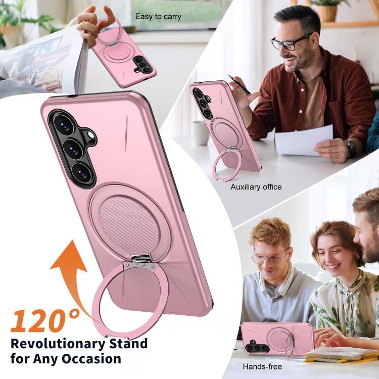 For Samsung Galaxy S26 5G Metal Rotation Holder MagSafe TPU Hybrid PC Phone Case