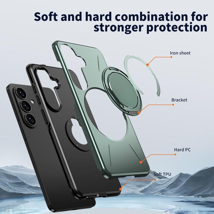For Samsung Galaxy S26 5G Metal Rotation Holder MagSafe TPU Hybrid PC Phone Case