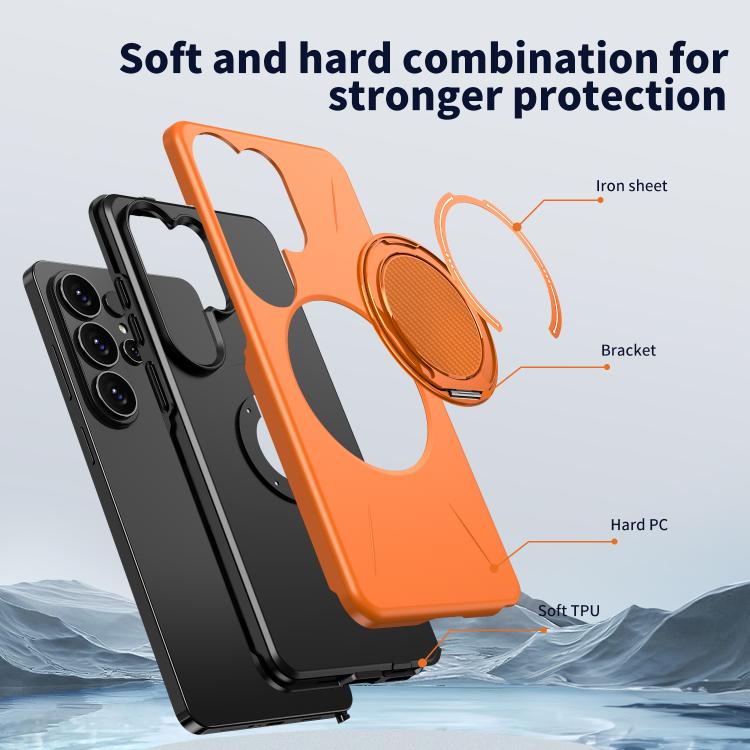 For Samsung Galaxy S26 Ultra 5G Metal Rotation Holder MagSafe TPU Hybrid PC Phone Case