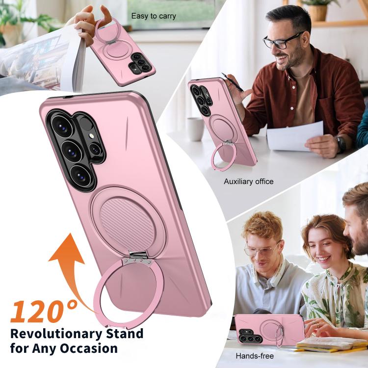 For Samsung Galaxy S26 Ultra 5G Metal Rotation Holder MagSafe TPU Hybrid PC Phone Case