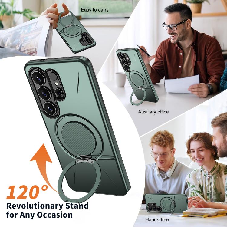 For Samsung Galaxy S26 Ultra 5G Metal Rotation Holder MagSafe TPU Hybrid PC Phone Case