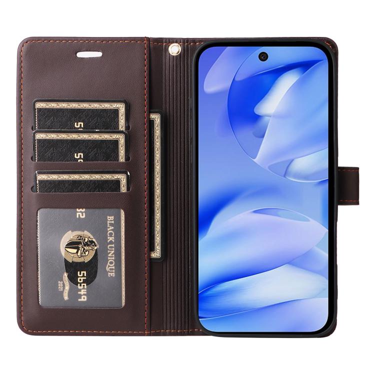 For Google Pixel 9a Six Card Slots Buckle Leather Phone Case with Lanyard