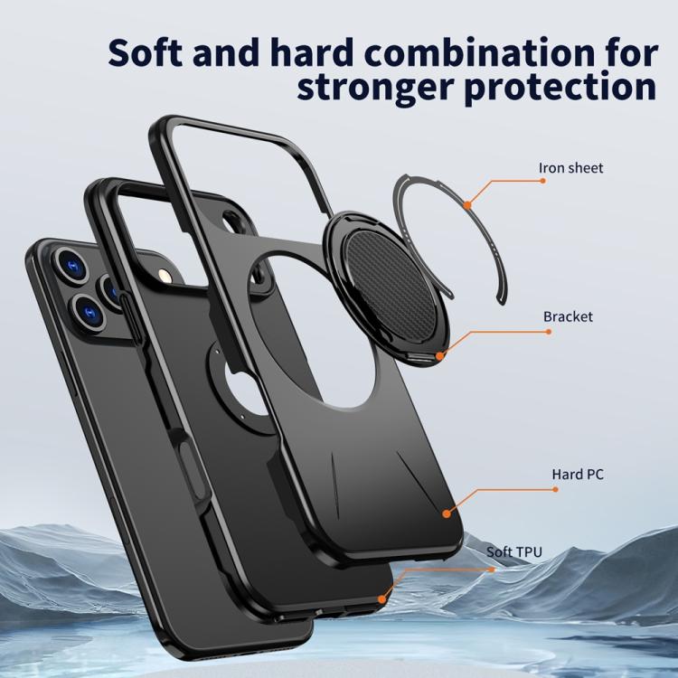 For iPhone 17 Pro Max Metal Rotation Holder MagSafe TPU Hybrid PC Phone Case