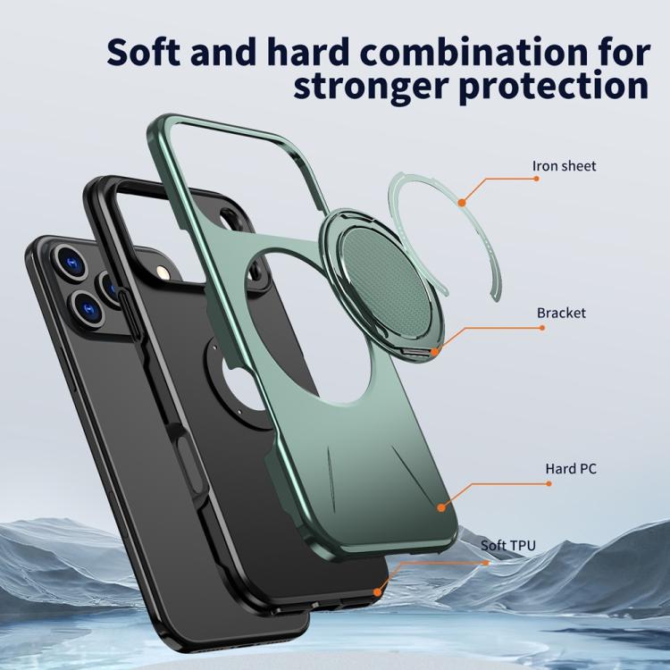 For iPhone 17 Pro Max Metal Rotation Holder MagSafe TPU Hybrid PC Phone Case
