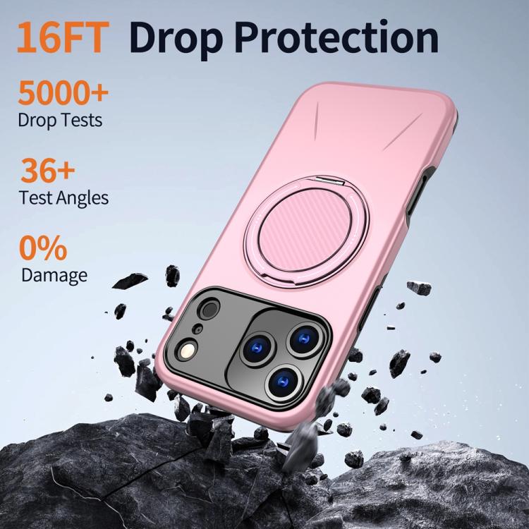For iPhone 17 Pro Metal Rotation Holder MagSafe TPU Hybrid PC Phone Case